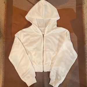 New oversized White Full Zip Crop Hoodie, XS